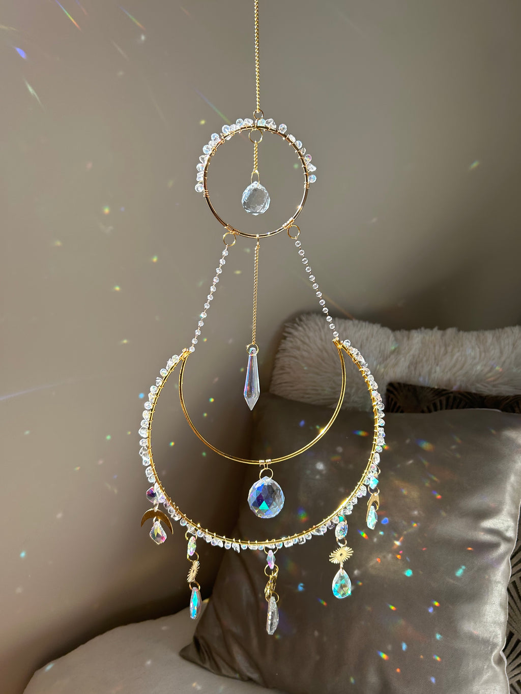 Suncatcher - zonnevanger ‘Lune’ met bergkristal edelstenen
