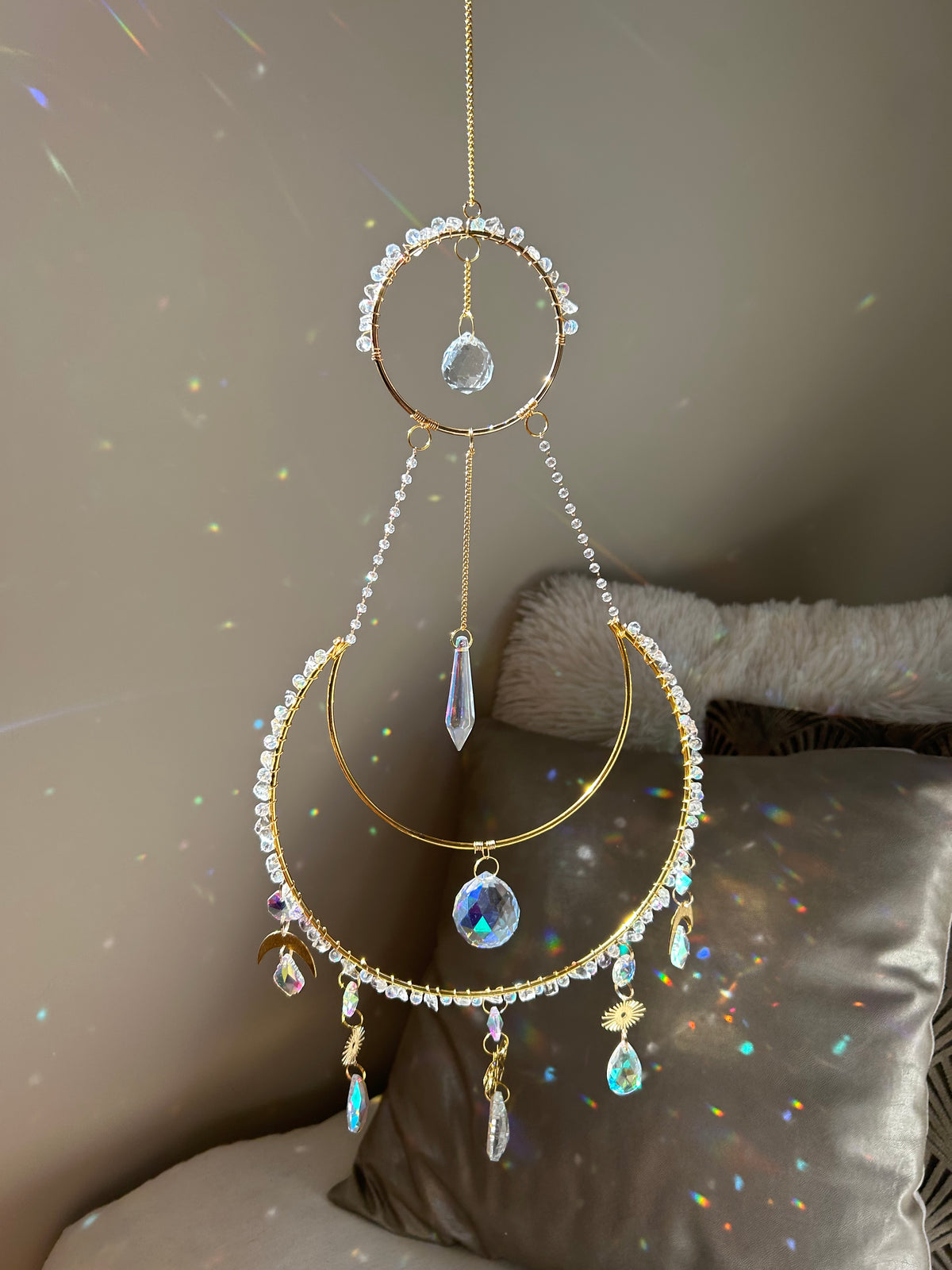 Suncatcher - zonnevanger ‘Lune’ met bergkristal edelstenen