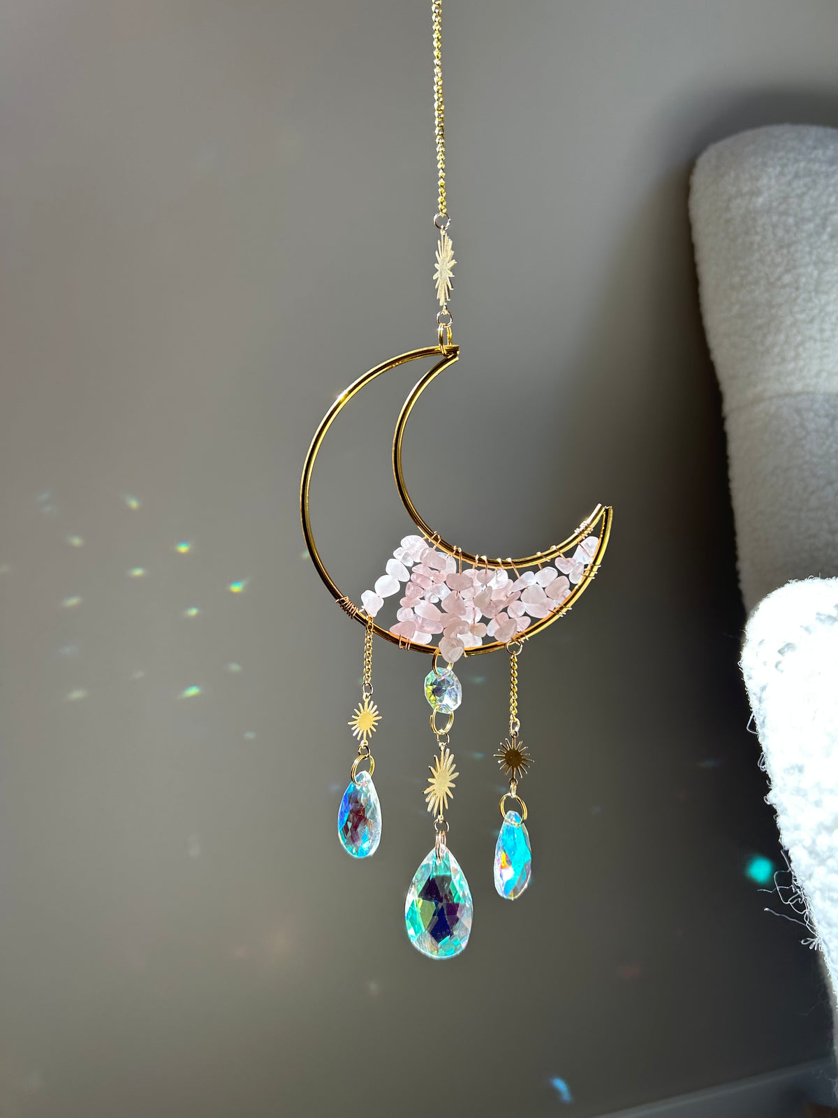 Suncatcher - zonnevanger ‘Sena’ met rozenkwarts edelstenen