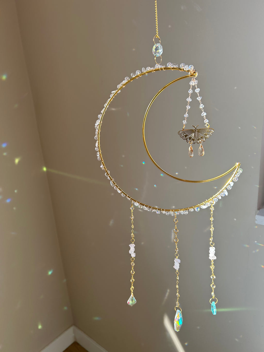Suncatcher - zonnevanger ‘Lalune’ met bergkristal edelstenen