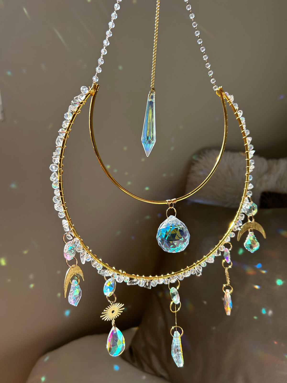 Suncatcher - zonnevanger ‘Lune’ met bergkristal edelstenen