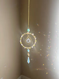 Mini Suncatcher - zonnevanger met bergkristal en peridoot edelstenen