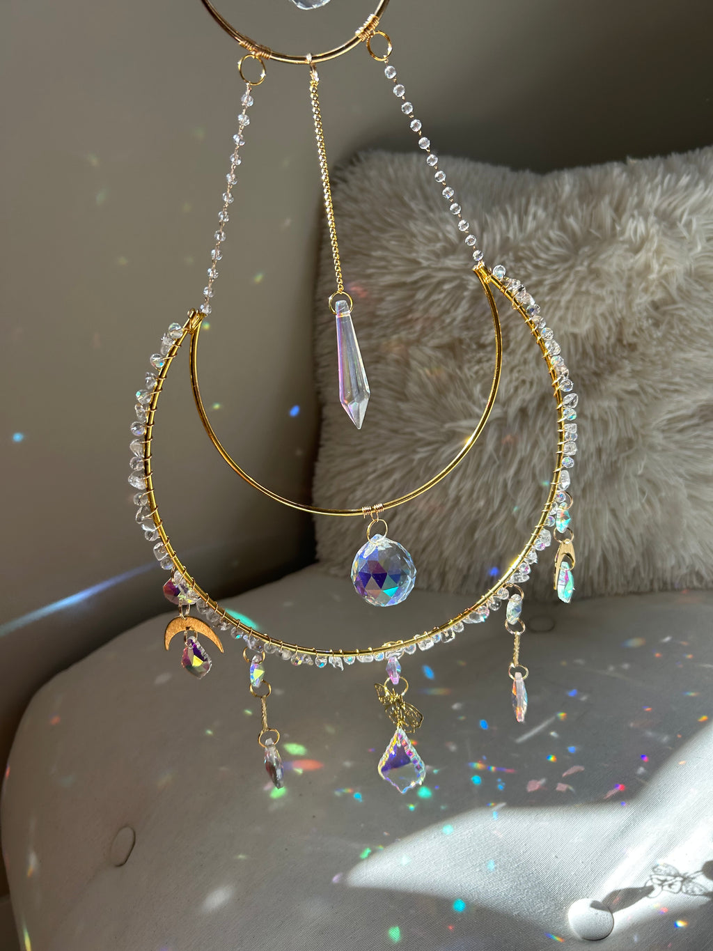 Suncatcher - zonnevanger ‘Lune’ met bergkristal edelstenen