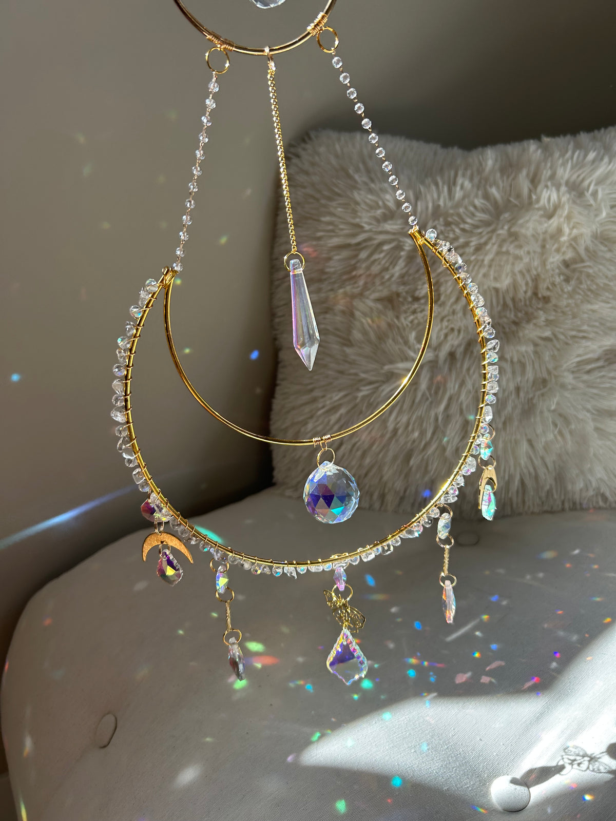 Suncatcher - zonnevanger ‘Lune’ met bergkristal edelstenen