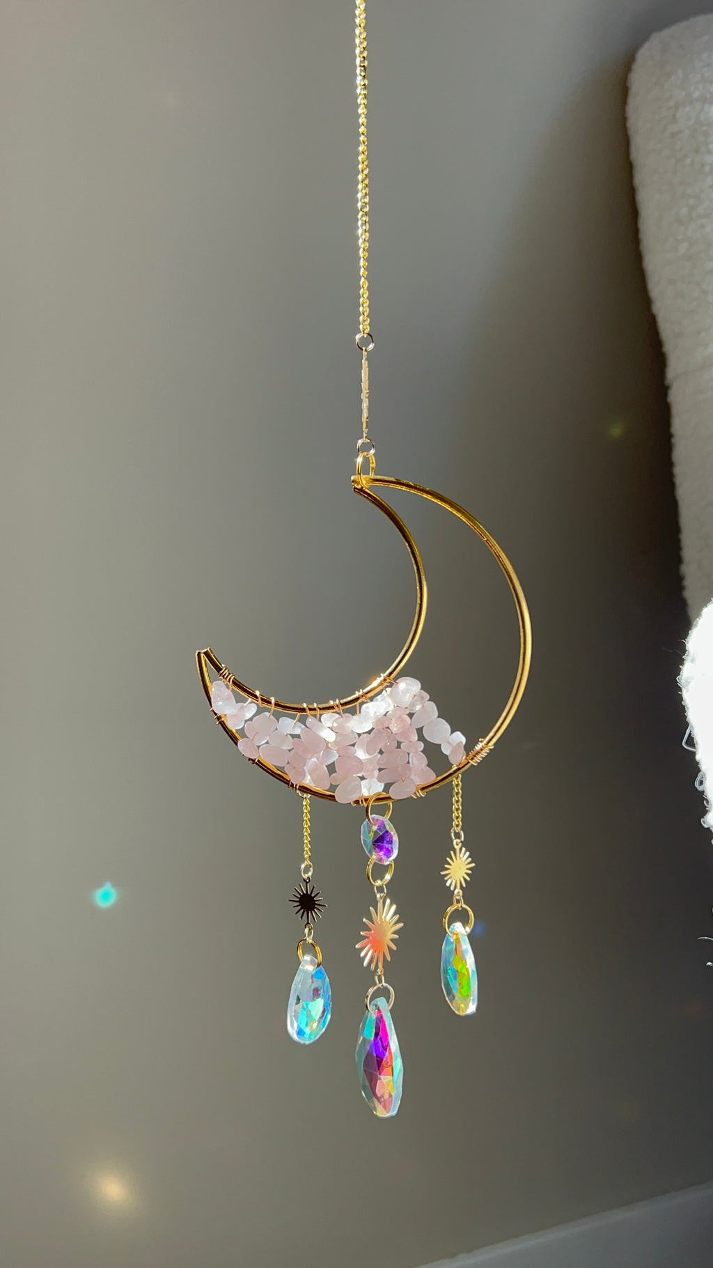 Suncatcher - zonnevanger ‘Sena’ met rozenkwarts edelstenen