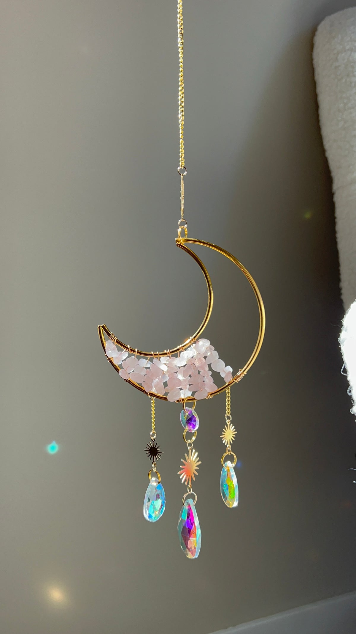 Suncatcher - zonnevanger ‘Sena’ met rozenkwarts edelstenen