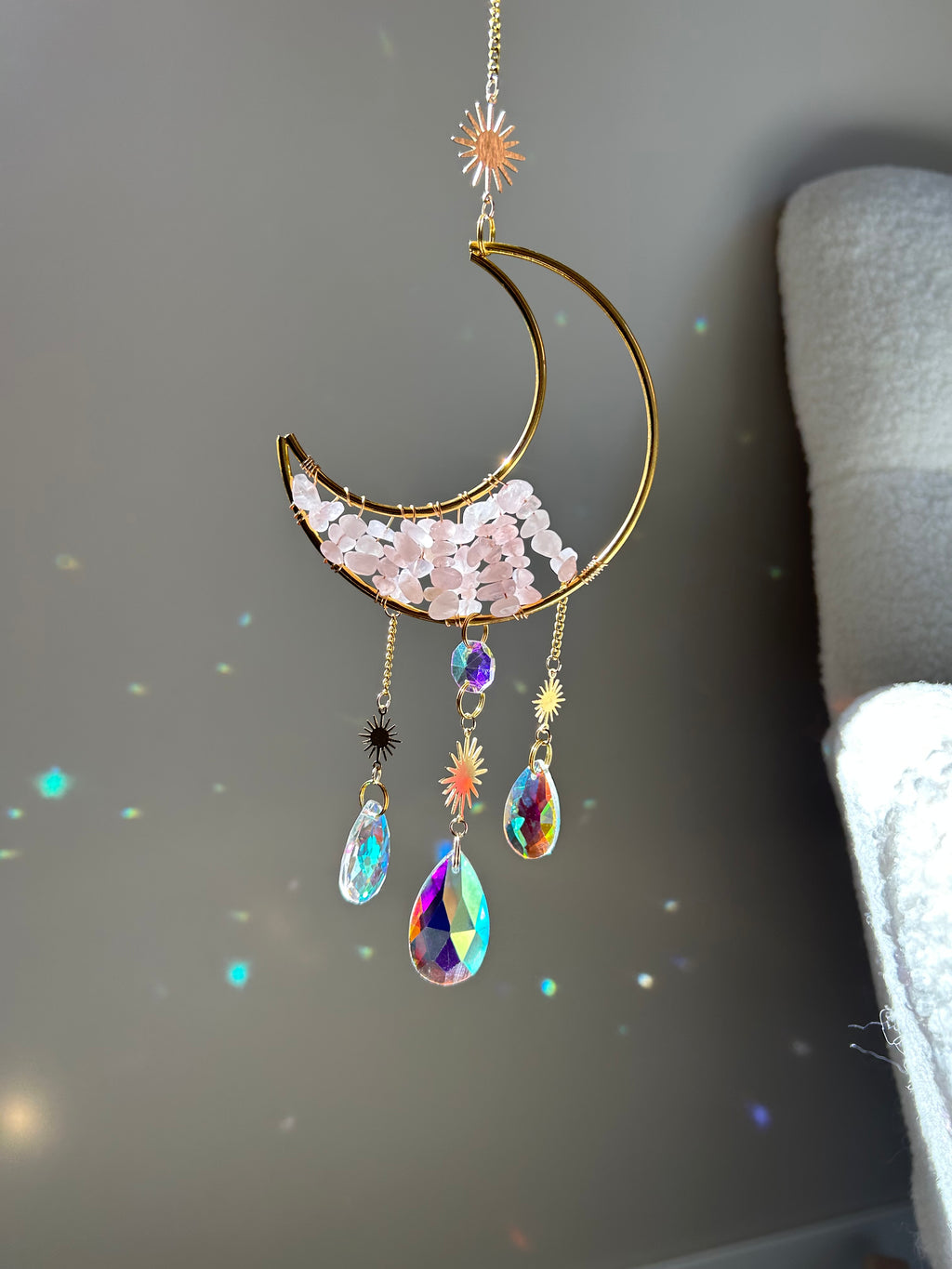 Suncatcher - zonnevanger ‘Sena’ met rozenkwarts edelstenen