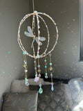 Suncatcher - zonnevanger ‘Libelly’ met amethist, rozenkwarts en bergkristal edelstenen