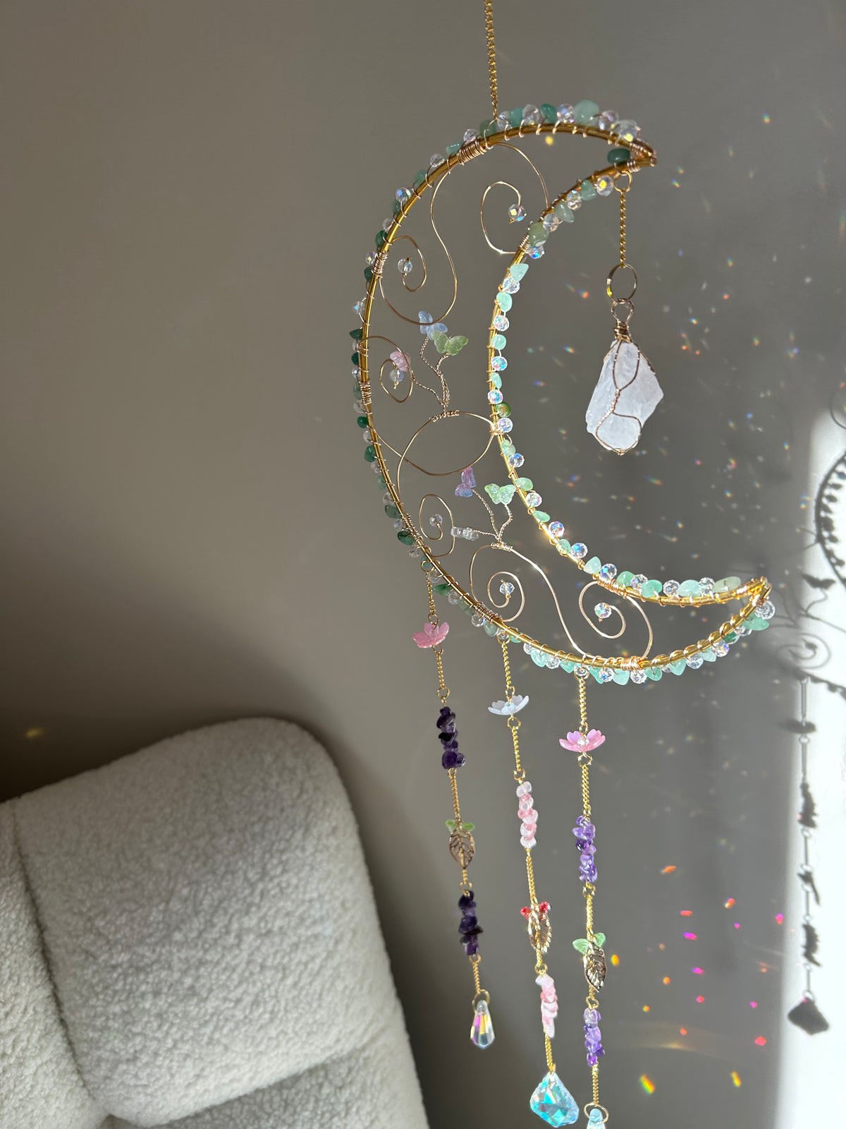 Suncatcher - zonnevanger ‘Faiye’ met aventurijn, amethist en rozenkwarts edelstenen