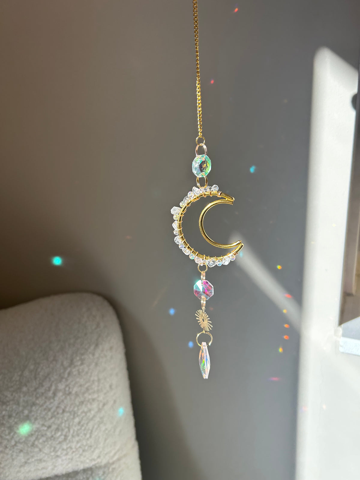 Mini Maan Suncatcher - zonnevanger met bergkristal edelstenen