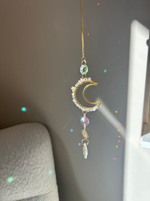 Mini Maan Suncatcher - zonnevanger met bergkristal edelstenen