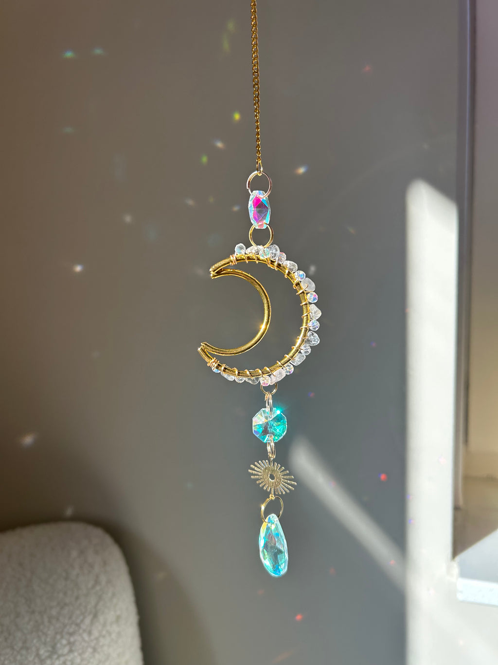 Mini Maan Suncatcher - zonnevanger met bergkristal edelstenen