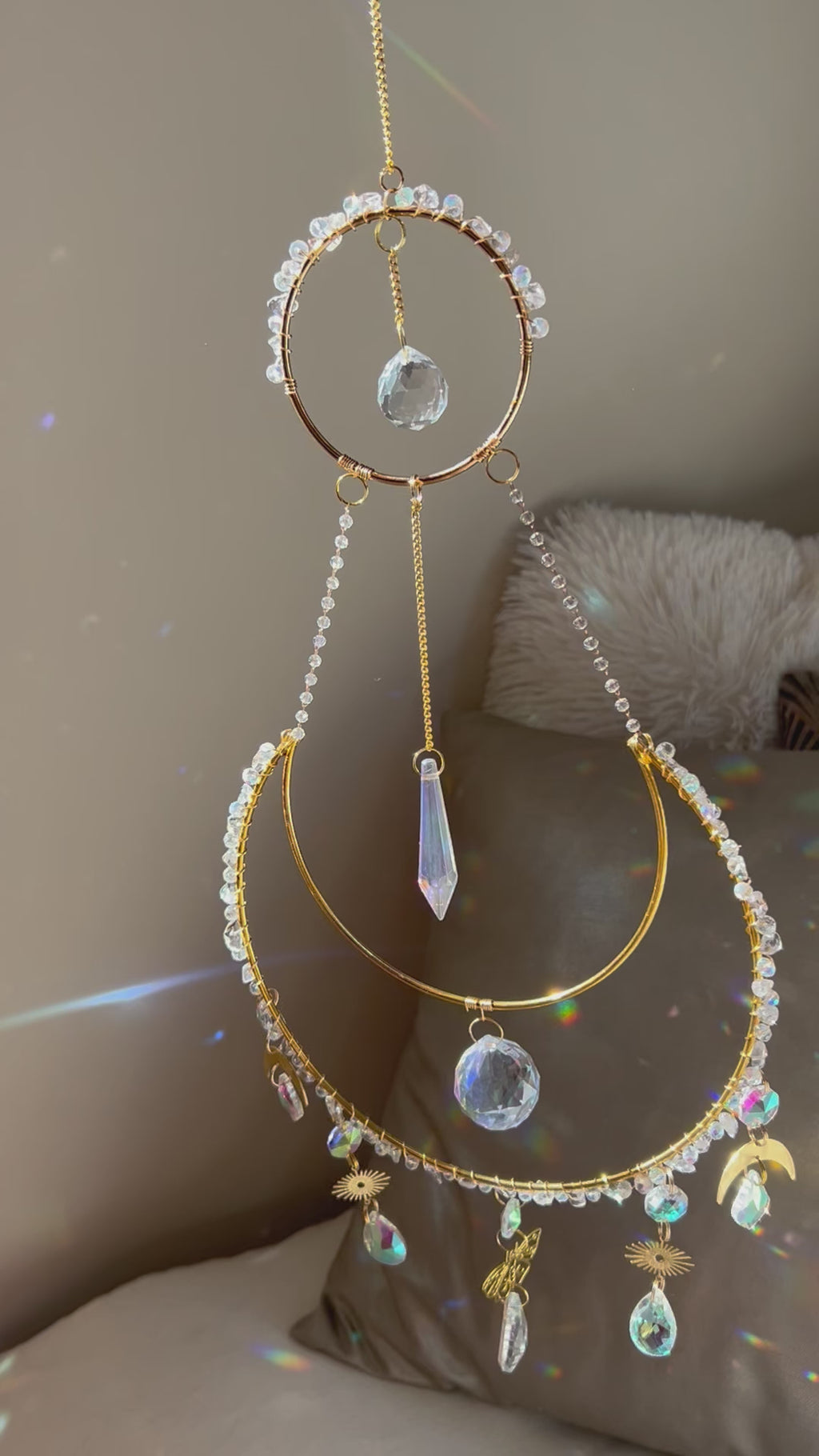 Suncatcher - zonnevanger ‘Lune’ met bergkristal edelstenen