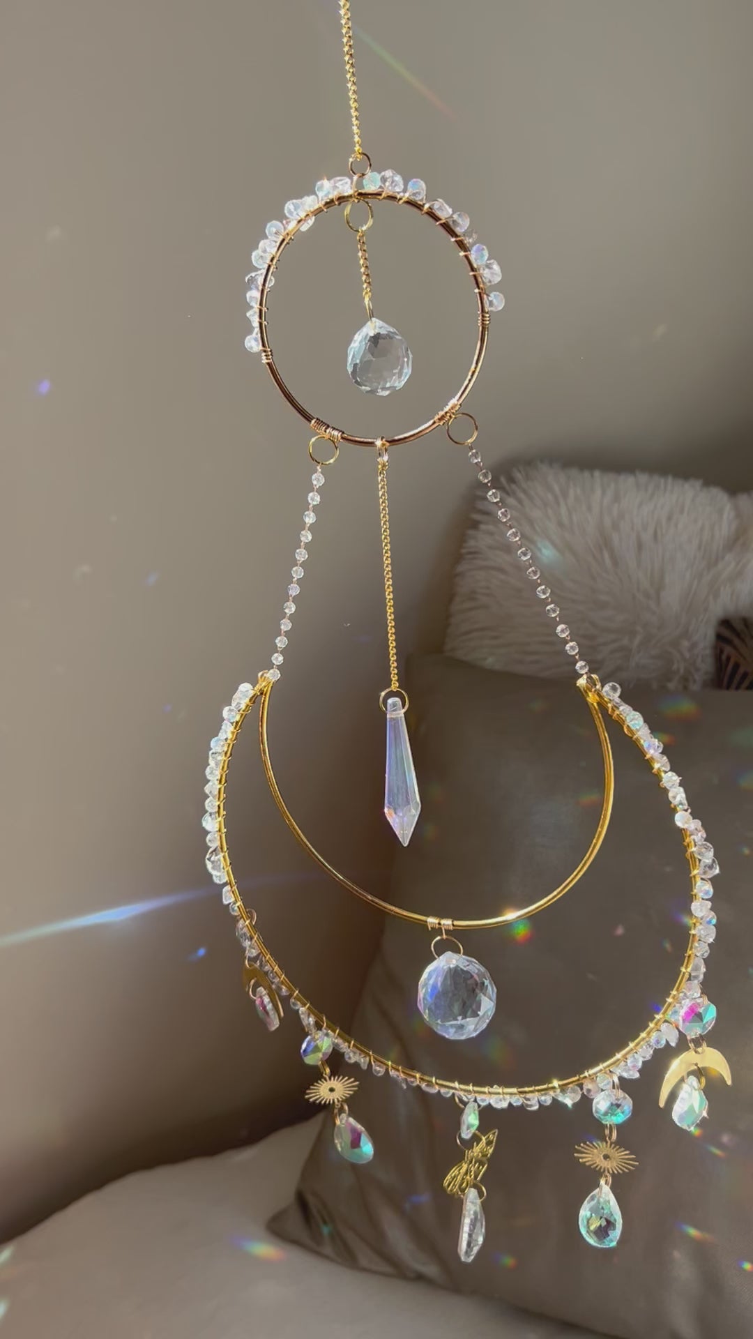 Suncatcher - zonnevanger ‘Lune’ met bergkristal edelstenen
