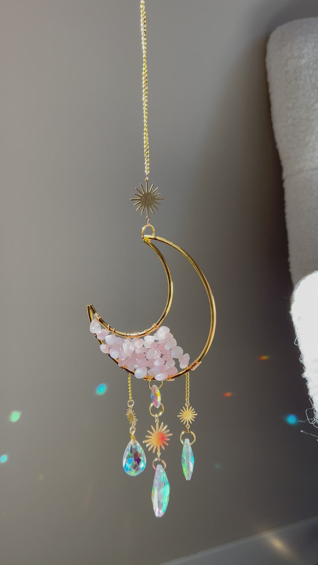 Suncatcher - zonnevanger ‘Sena’ met rozenkwarts edelstenen