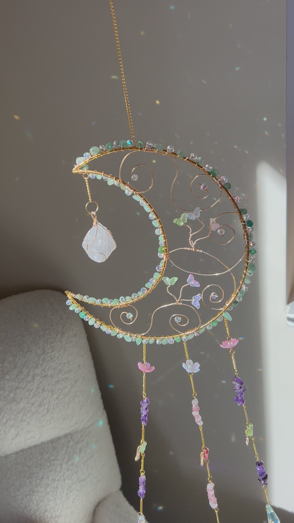 Suncatcher - zonnevanger ‘Faiye’ met aventurijn, amethist en rozenkwarts edelstenen