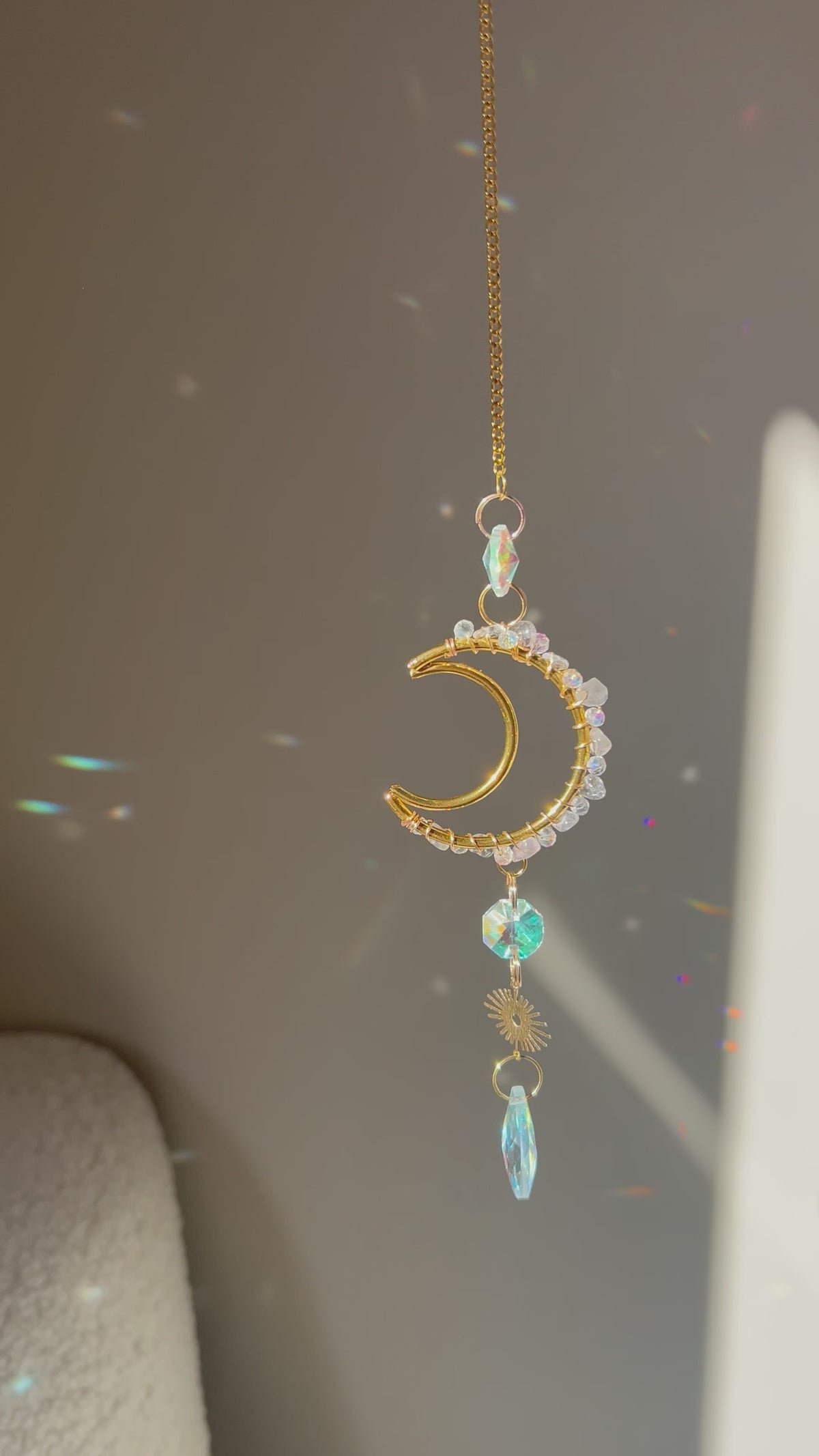 Mini Maan Suncatcher - zonnevanger met bergkristal edelstenen